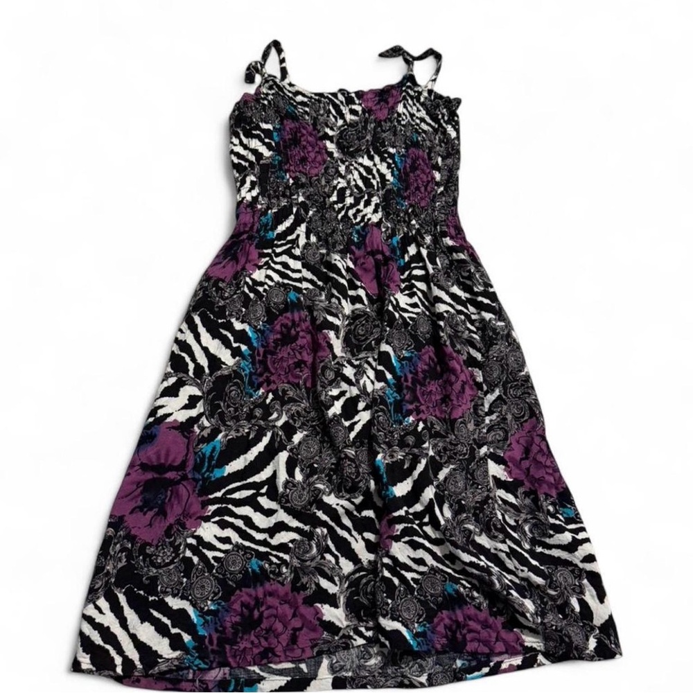 Elegant Purple and Black‎ Floral Midi Dress